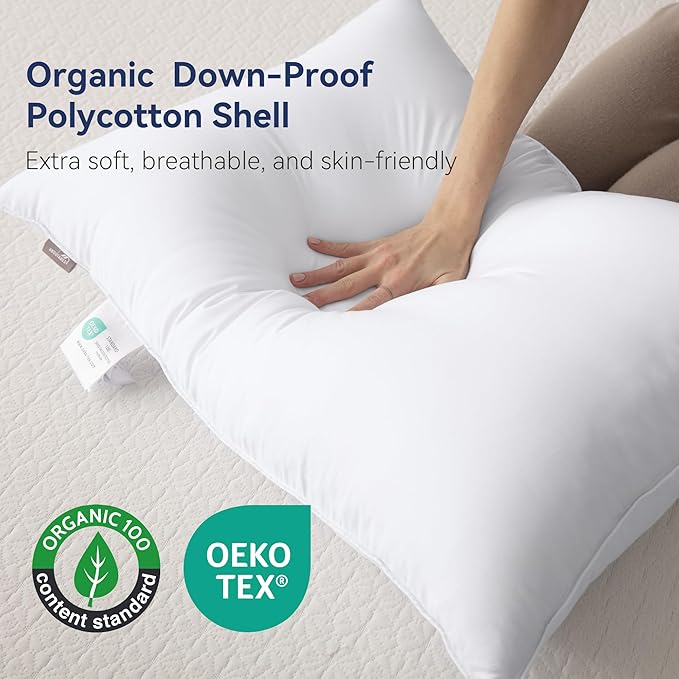 Goose Feather Down Pillows Queen Size Set of 2 - Luxury Soft Feather Down Pillow for Sleeping - Hotel Quality Bed Pillows - Wrapped in Polyester (Solid White, 20x30 Inches)