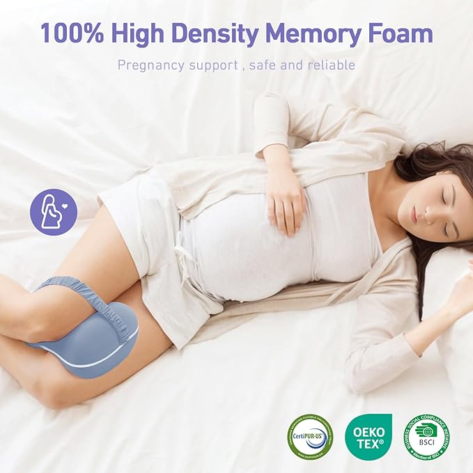 Memory Foam Leg Pillow for Side Sleepers - Relax from Sciatica, Back, HIPS, Knees, and Joints - Removable and Washable Cover - Perfect for Pregnancy and Nursing (Misty Blue)