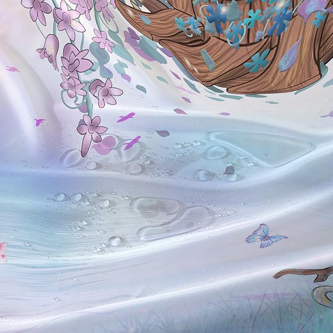 AILONEN Blue Tree Leaves Shower Curtain,Botanical Floral Plants Vine Shower Curtain,Butterfly Floral Shower Curtain for Bathroom Decor Polyester Waterproof with Grommets and Hooks 72" W*96" H