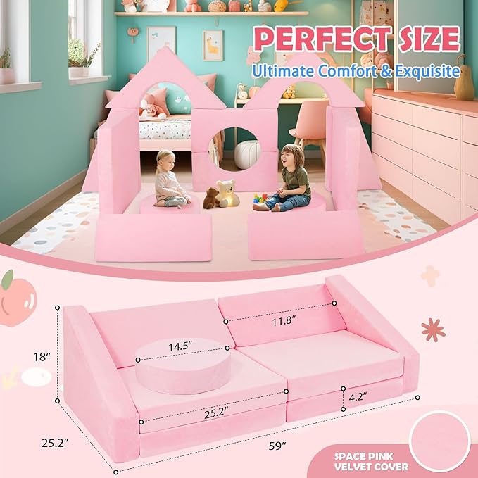 2024 New Modular Kids Play Couch, 12pcs Toddler Sofa Couch Building Fort, Versatile 300+DIY Creativing Playroom Bedroom Furniture for Toddlers. Convertible Kids Sofa and Cushion for Boys and Girls
