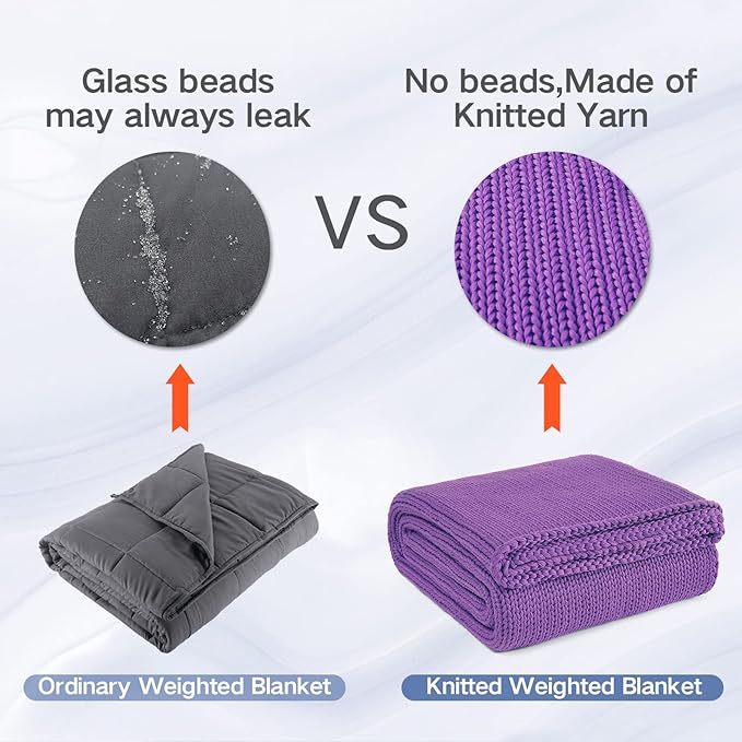 Knitted Weighted Blanket(Purple 50"x60" 5lbs),Home Décor Cooling Throw Blanket for Hot Sleepers,Hand Made Chunky Knit Heavy Blanket Use on Twin Size Bed