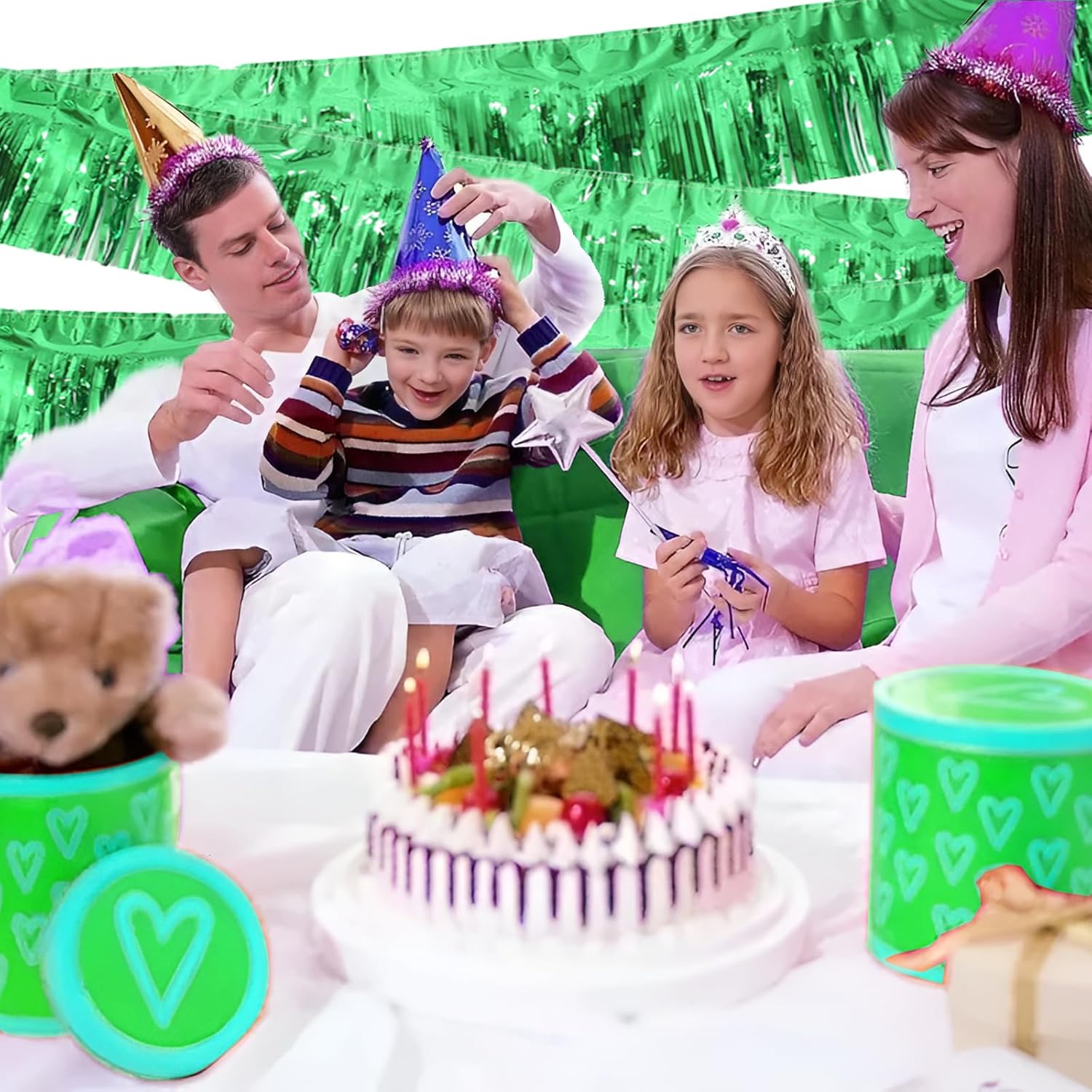 Green Foil Fringe Garland 10FT 6packs, Metallic Foil Tinsel Fringe Banners for Parade Float Decorations Wedding, Birthday Party Graduation (six Green)