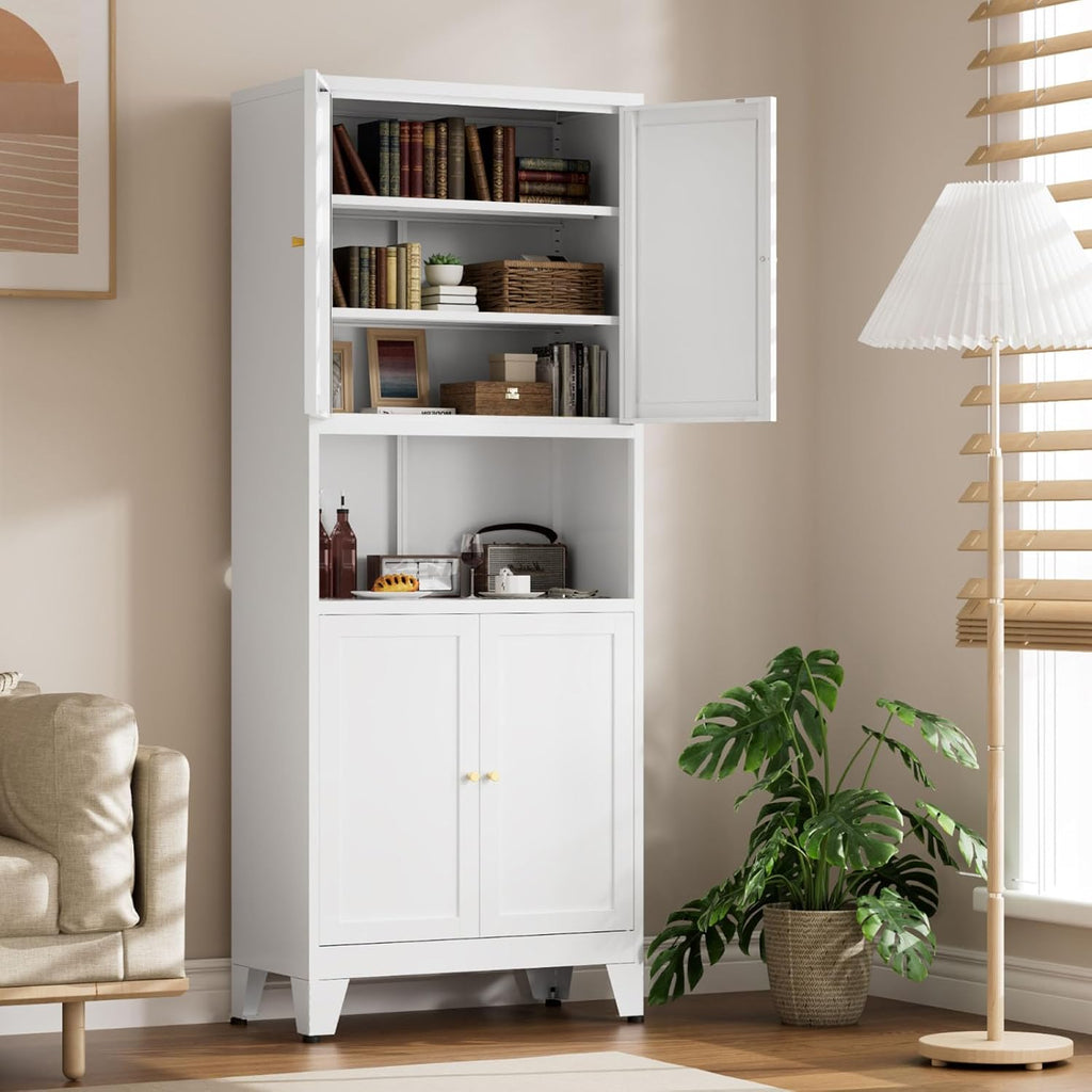 69" Tall Kitchen Pantry Cabinet, Metal Storage Cabinet with 4 Doors and Adjustbale Shelves, Freestanding Cupboards for Dining Room, Living Room, Bathroom