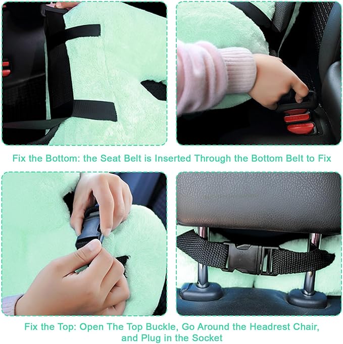 Travel Pillow, Travel Pillow for Kids, Sleeper Hold Pillow Travel, Removable U-Shaped Pillow for Adults and Children to Support Head and Body in The Back Seat of Long Car Trips (LightGreen)