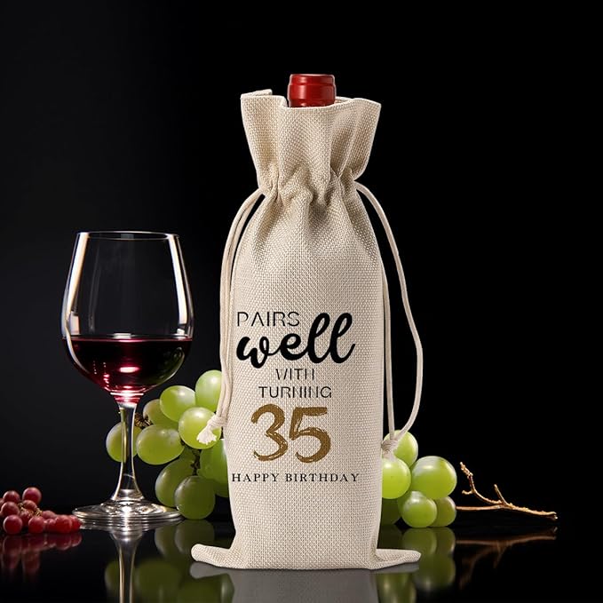35th Birthday Gifts Women Men, Gifts for 35 Year Old Men Mom Dad Friends Wine Gift Bag, Wine Accessories Gifts Anniversary 35th Birthday Decorations Wine Bag Wine Bags for Wine Bottles Gifts