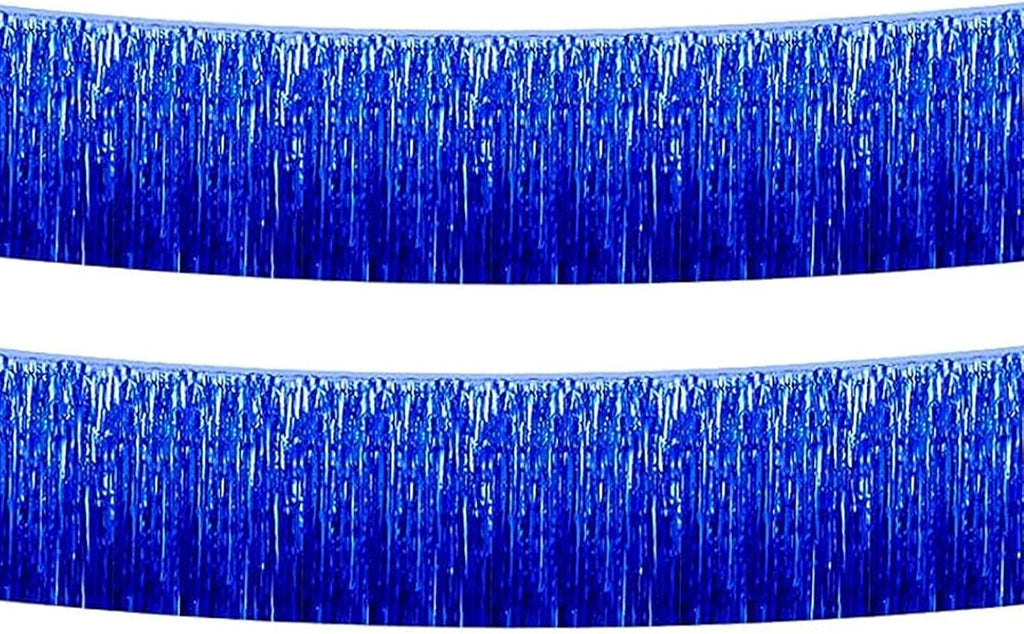 Blue Foil Fringe Garland 10FT 2packs, Metallic Foil Tinsel Fringe Banners for Parade Float Decorations Wedding, Birthday Party Graduation (Two Blue)