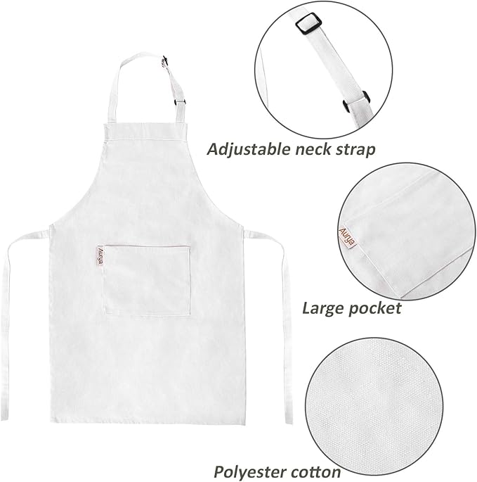 Kids Apron and Chef Hat Set-Adjustable Child Apron for Boys and Girls for Cooking Baking Off-white