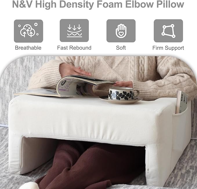 N&V Bed Rest Reading Pillows, High Density Foam Pillow for Gaming (Ivory)