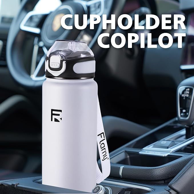 32 oz Insulated Water Bottle with Straw, Stainless Steel Metal Thermos Bottles, Durable Non-Slip Gradient Bottle with Strap for Sports and Travel, Leak Proof (White Matte)