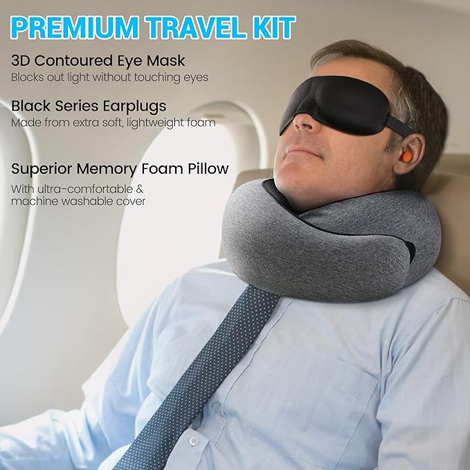 SFXULIX Travel Pillow,Travel Neck Pillow, Memory Foam Neck Pillow Airplane, 360°Travel Pillows for Airplanes, Airplane Pillow, Soft Airplane Neck Pillow Stowable U-Shaped Pillow (Gray)