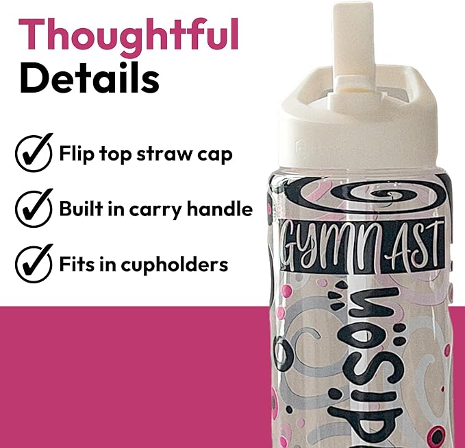 32oz Cheerleader Water Bottle with Straw Lid | BPA-Free Reusable Bottles for Cheerleaders, Cheer Team or Cheerleading Coach | Great Gifts for Girls, Coaches (Custom Gymnast)