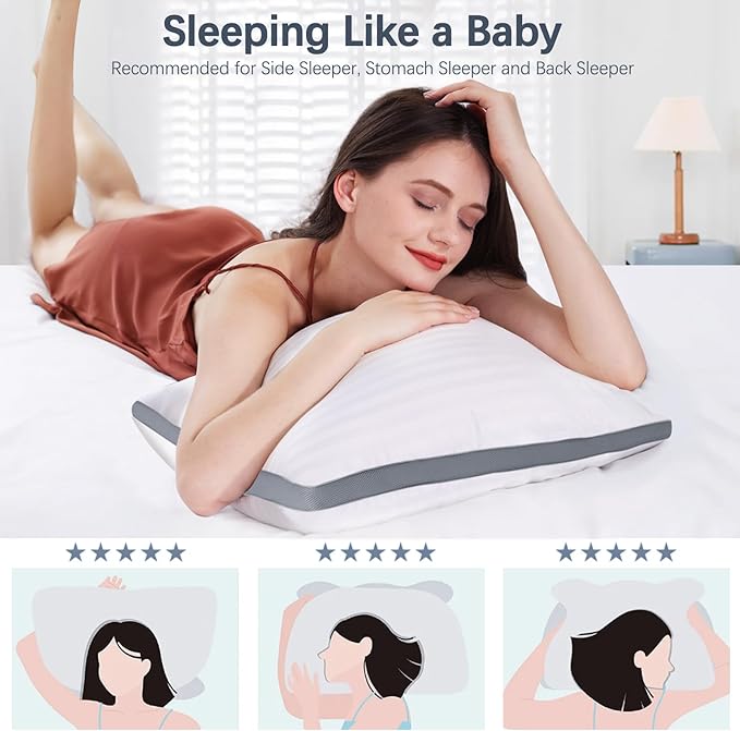 Luxury Cloud Bed Pillows for Sleeping, European Size Set of 2, Cooling Design with Premium Down Alternative Filled for for Back, Stomach or Side Sleepers