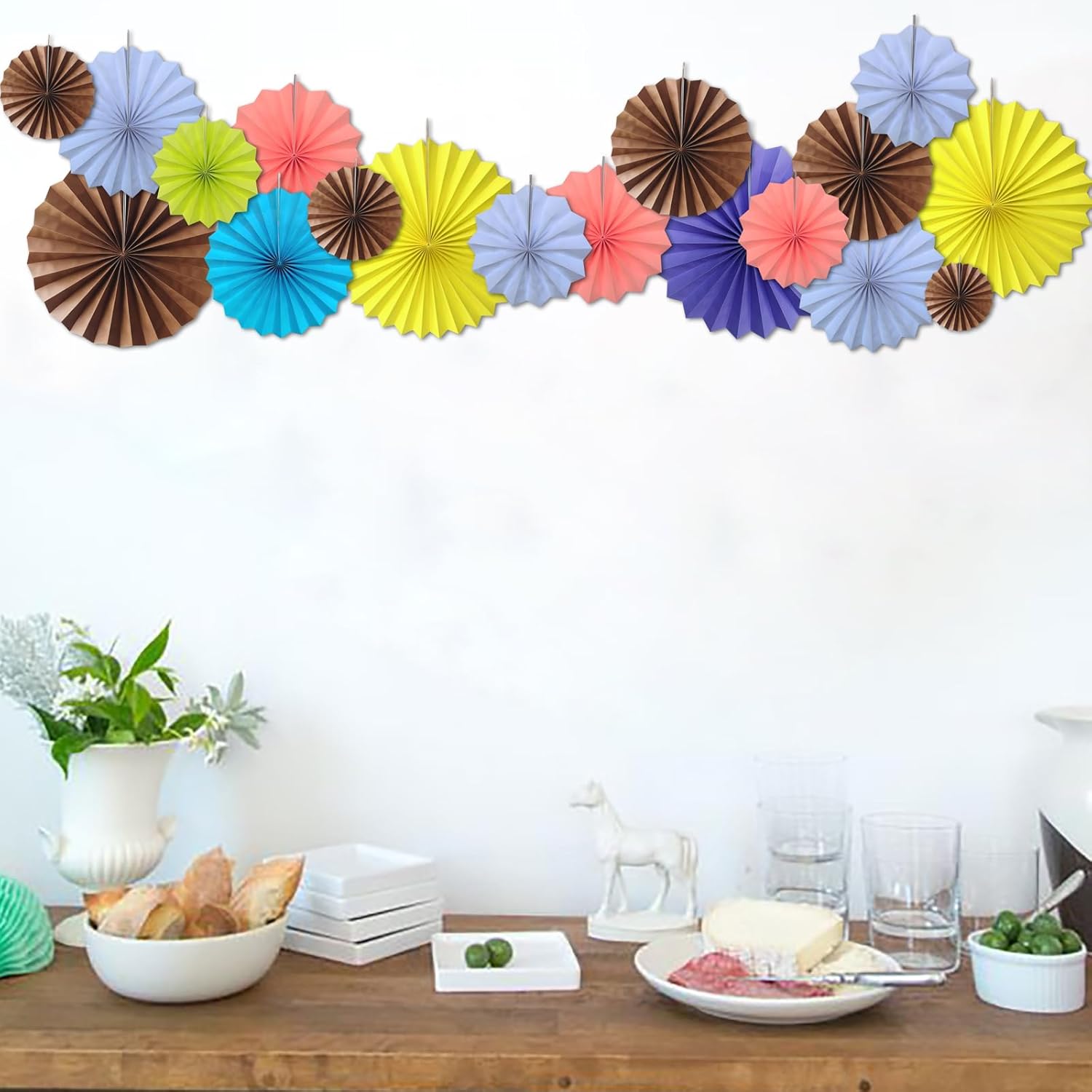 Brown Party Decorations,Brown Wedding Decorations for Party Events Accessories,Brown Birthday Decorations,Boho Party Decoration,Fall Decorations 12in Hanging Paper Fans 30 Color DIY Set(Brown)