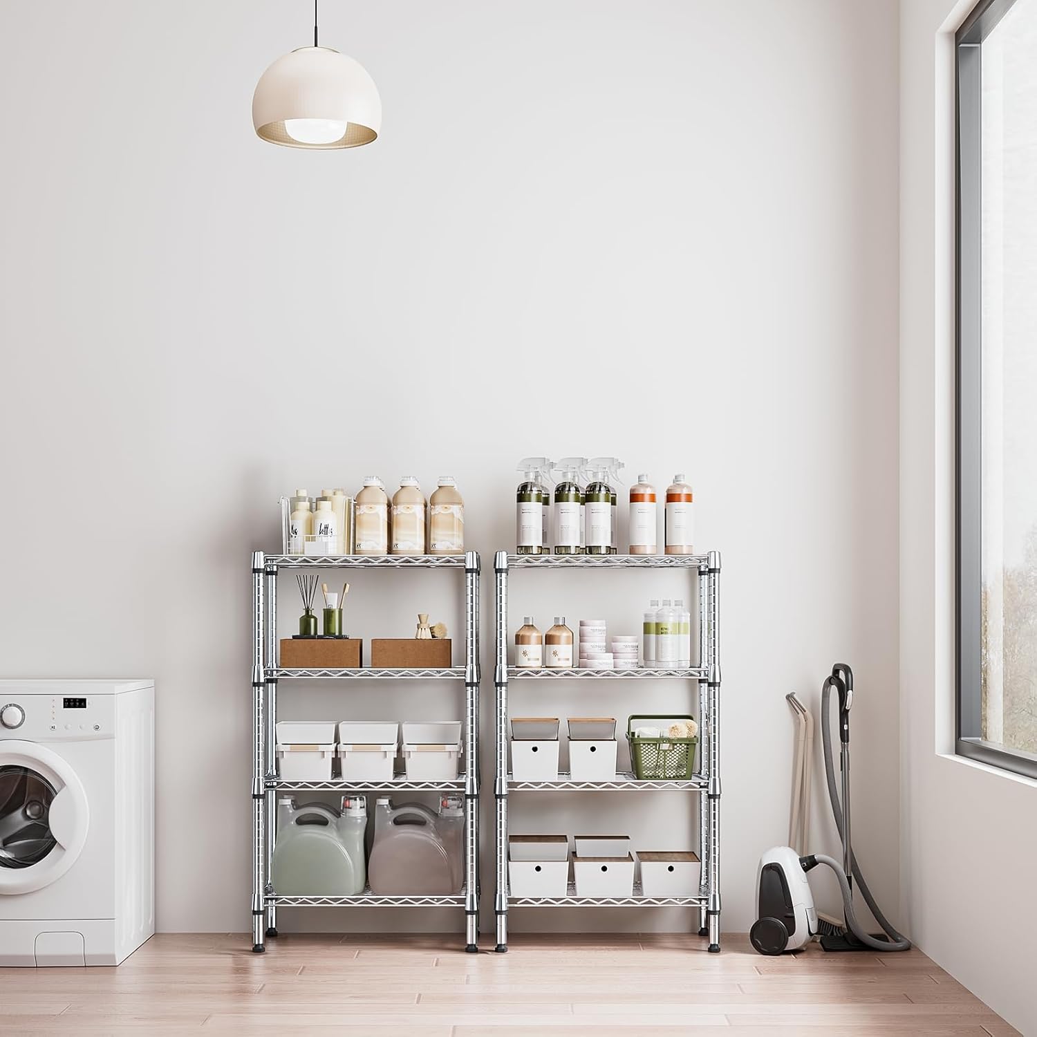 1000 lbs 4 Tier Shelf Metal Storage Shelves Wire Rack Closet Organizers for Garage Kitchen Bathroom Laundry Chrome 11.8" D x 25.6" W x 45.5" H