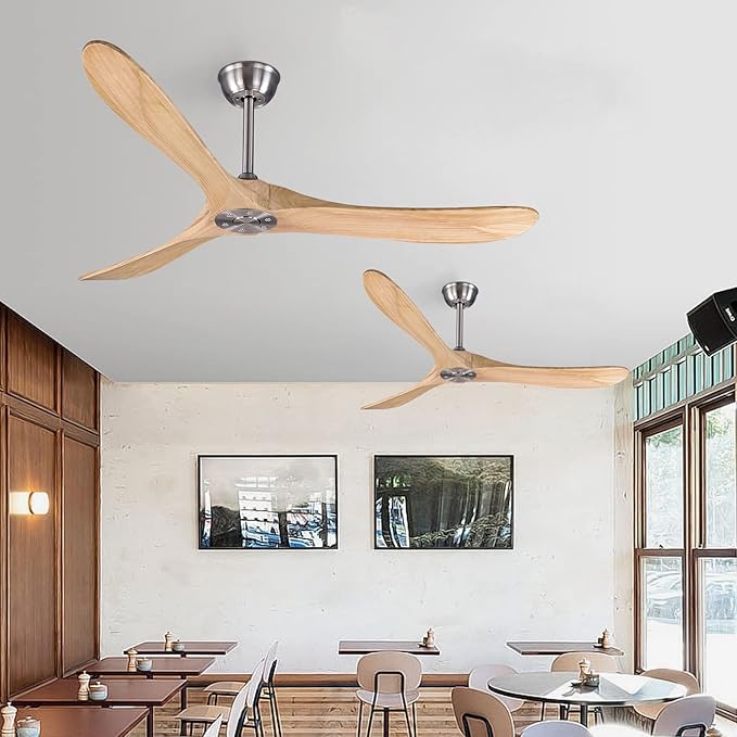 Bigzone 60" Outdoor Ceiling Fan With Remote Control, DC Motor Energy Saving, 3 Solid Wood Blades, Wood Ceiling Fan No Light, Brushed Nickel Ceiling Fan With Reversible Blades