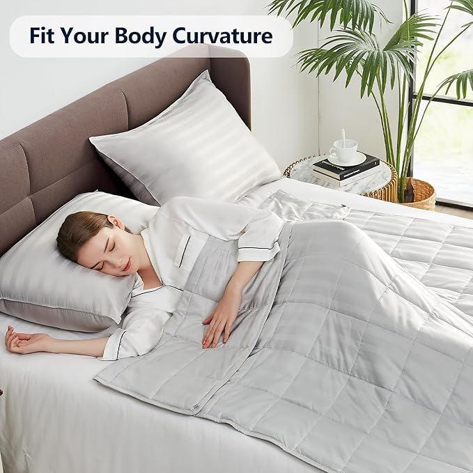 Weighted Blanket(48"x72" 10lbs) Weighted Blanket Cooling Blanket for Sleeping,Throw Size Breathable Blanket with Premium Glass Bead(Light Grey)