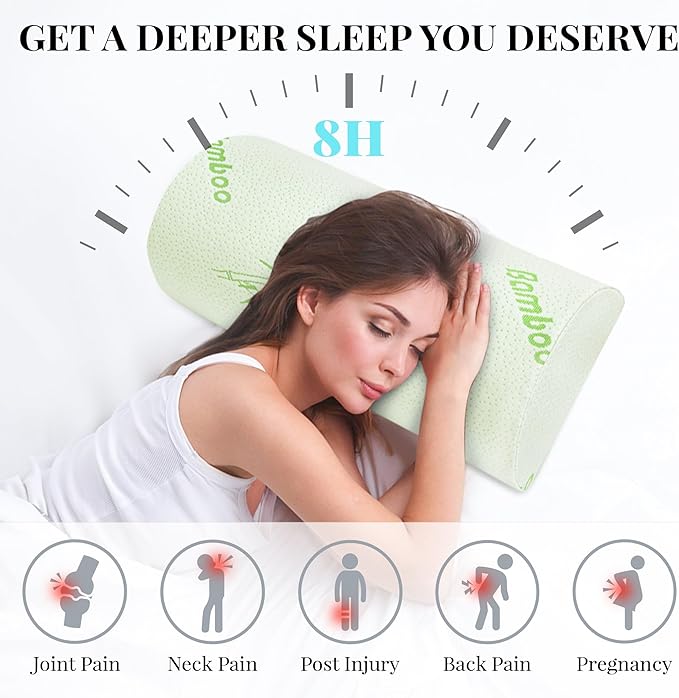 Knee Pillow for Side Sleepers Memory Foam Leg Pillows for Sleeping Yoga Bed Half Moon Bolster Pillow for Neck Pain Relief with Pillowcase 20.5x8x4.5 Inches(Air Layer Green, Standard Size)