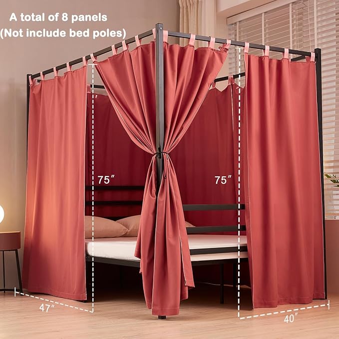 Akiky Canopy Bed Curtains 4 Corner Bed Canopies Terracotta Canopy Curtains Panel 8 Drapery Panel Curtain for All Bed Sizes