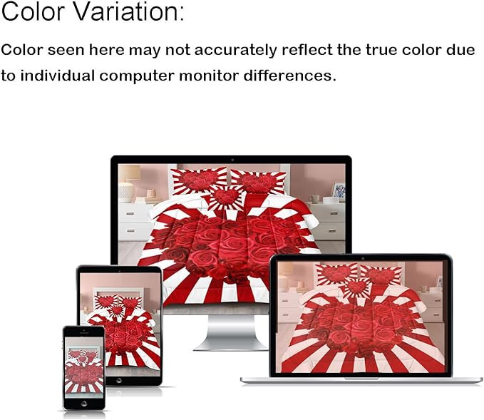 Bedbay Rose Flowers Queen Comforter Set Floral Bedding Set for Girls Teen Red Rose Love Heart Printed 4 Pieces Girls Queen Bedding Set Romantic Lovers Couple Bedding Set (Red Heart,Queen)