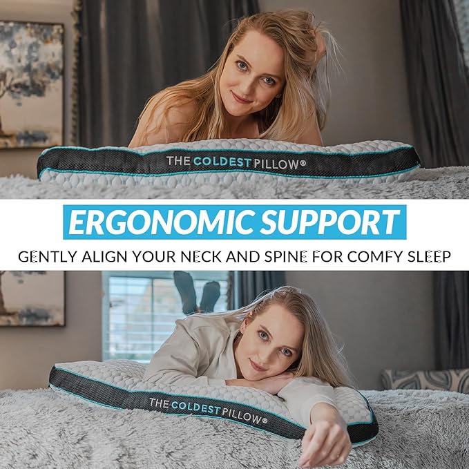 The Coldest Pillow - Adjustable Fill, Washable Cover, and Best for Breathable Cool While Sleeping -Premium (Queen)