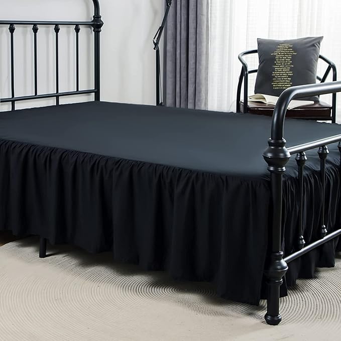 Bed Skirts King Size 14 Inch Ruffled Bed Skirt with Split Corners,Drop Dust Ruffle Bed Skirt with Platform, Black