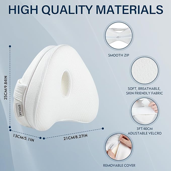 Knee Pillow for Adustable Side Sleepers with 1.3FT/40CM,100% Memory Foam Leg Pillow for Side Sleeping,Hip Pillow for Back,Hip,Knee Pain Relif (White)