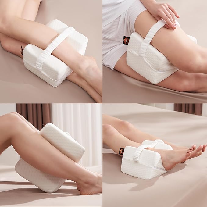 Knee Pillow for Side Sleepers – Memory Foam for Spinal Alignment & Pain Relief – Comfort Sleep Leg Cushion for Sciatica, Back, Hip Discomfort – with Knee Pillow Replacement Cover (Extra Firm)