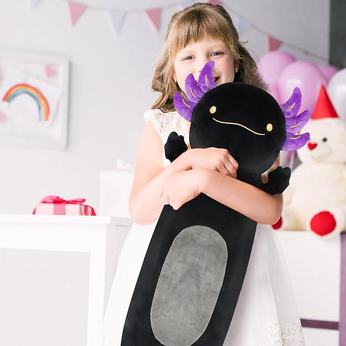 22 inch Black Axolotl Stuffed Animal, Cute Long Body Cuddle Pillow, Giant Axolotl Plushies Toy Gift for Kids, Boys Birthday