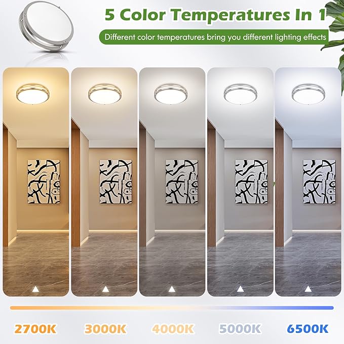 4-Pack 12 Inch Dimmable LED Ceiling Lights, 36W 2700K/3000K/4000K/5000K/6500K Adjusted Flush Mount Ceiling Light, 3200LM Super Bright Brushed Nickel Lighting Lamp Fixture for Bedroom Bathroom Dining