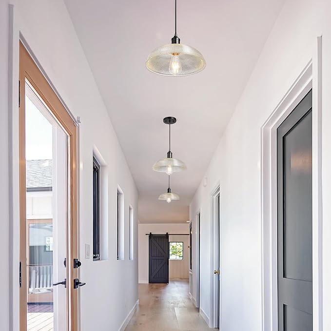 Glass Pendant Light Fixtures - Vintage Pendant Lights Kitchen Island, Hanging Light Fixture for Dining Room, Small Pendant Light for Bedrooms, Black Pendant Lights for Bathroom