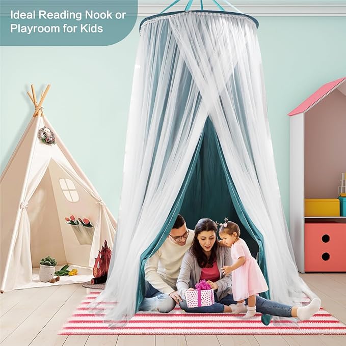 40"x 106" Bed Canopy for Girls & Adults, Double Layer Princess Round Dome Bed Curtain Canopy Drapes, Dreamy Mosquito Net Reading Nook, Bedroom Decoration (Dark Teal)