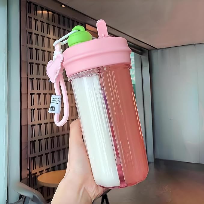 28oz Split Flask Tumbler 2 in 1 Mixed Drink Tumbler, Kawaii Cup With Storage Blender Water Bottle, Travel Camping Snack Slushie Cup With Straw (Pink)