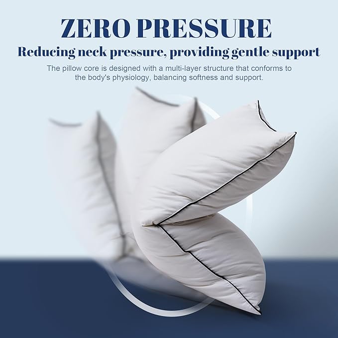 Goose Down Pillows King Size Set of 2, Luxury Hotel Collection Bed Pillow 2 Pack, Airyfil™ Powered Fillings & Feather Pillow，Soft Fluffy for Side, Back, Stomach Sleepers 20"x36"