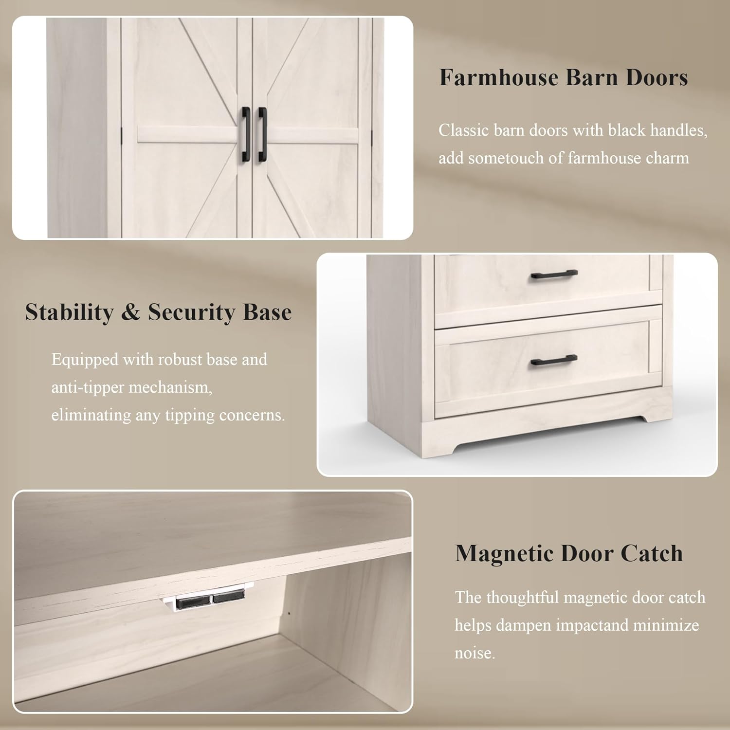 71" Kitchen Pantry Storage Cabinet, Barn Doors Tall Storage Pantry Cabinet with Drawers & Adjustable Shelf, Modern Farmhouse Cupboard Wood Pantry for Kitchen, Living Room, Dining Room, Oak Beige