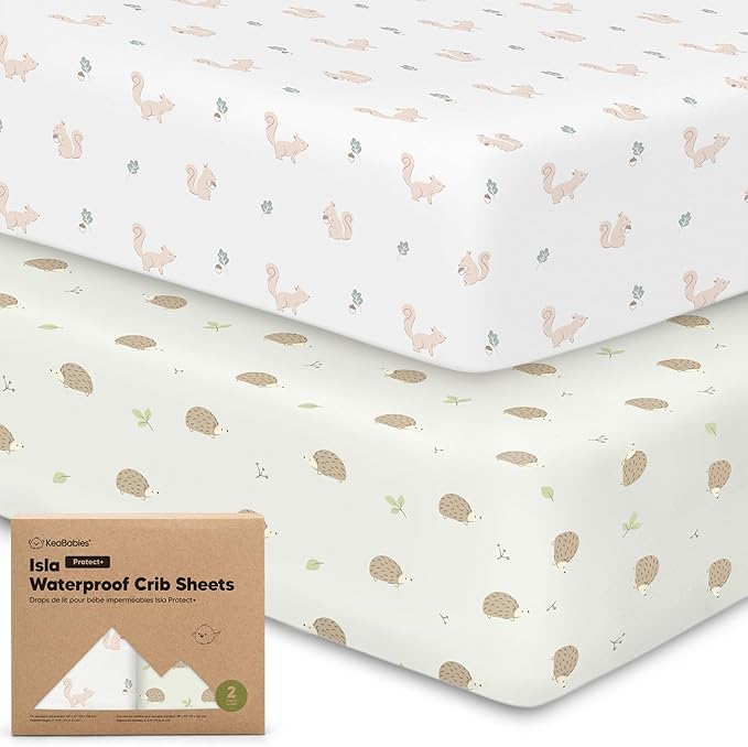2-Pack Waterproof Crib Sheets for Boys,Girls-Viscose Derived from Bamboo Crib Sheets Neutral,Crib Mattress Protector Sheet,Soft Toddler Bed Sheets,Fitted Baby Crib Sheets Girl,Boy(Nibbles/Bruce)