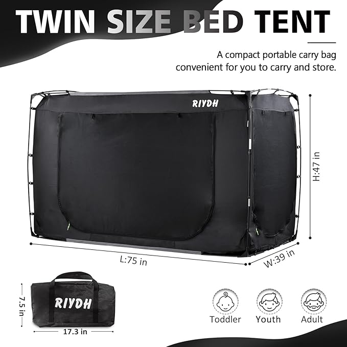 Bed Tent Bed Canopy Twin Size Tents for Adult and Kids- Portable Dream Tent Indoor Sleeping Tents 70% Blackout with 3 Doors Breathable Big Space Tents