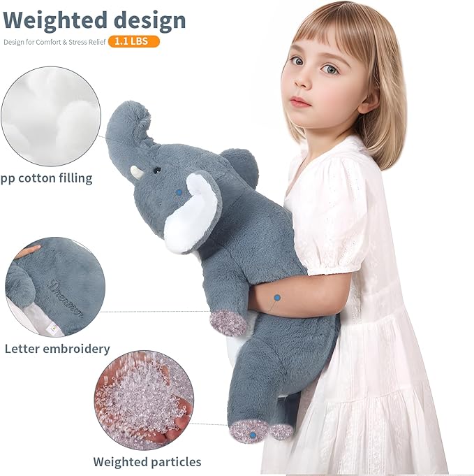 24 inch Cute Giant Weighted Elephant Plush Soft Body Pillow, Large Grey Elephant Weighted Stuffed Animals Toys plushies, Gift for Kids Girls and Boy, Birthday