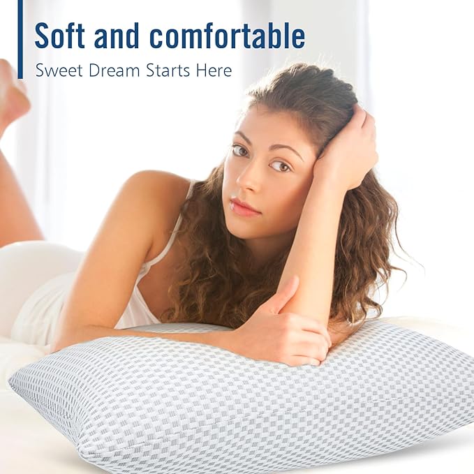 Shredded Memory Foam Pillows, King Size Bed Pillows for Sleeping 2 Pack,Washable Removable Cover,Pillows Suitable for Stomach,Back and Side Sleepers.