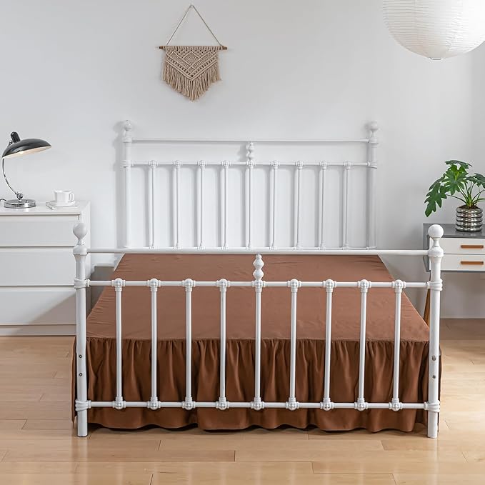 Bed Skirt King Size Ruffled Bed Skirts with Split Corners,14 Inch Drop Dust Ruffle Bed Skirt with Platform,Brown