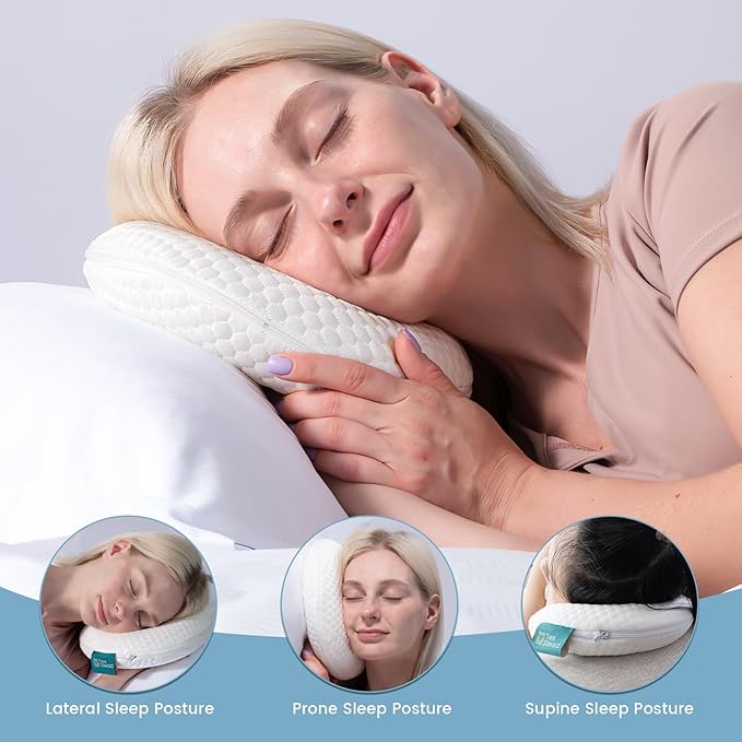 Ear Pillow with Ear Piercing for Side Sleeping, Ear Hole Memory Foam Cooling Pillows for CNH and Ear Pain Ear Inflammation Pressure Sores, Travel, White