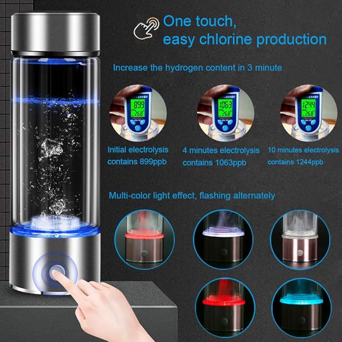 3 Mins Negative Ion Hydrogens-Rich Water Cup Generator Alkaline 450ML Portable USB Charge Electrolytic Generator Lonization Bottle Glass Anti-aging Health Care Cup