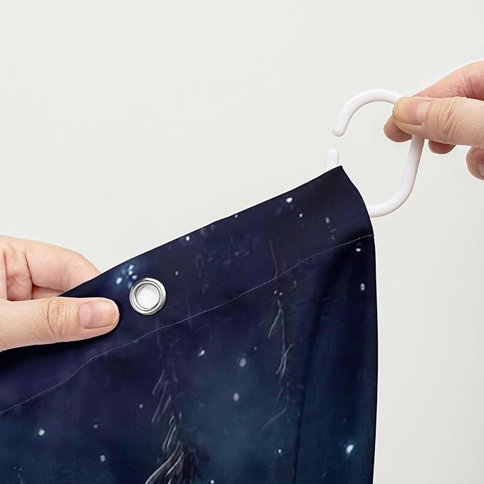 AILONEN Boys Snow Wolf Shower Curtain for Bathroom Decor,3D Night Galaxy Starry Wolf Decor Bath Curtain 72" W*72" H Polyester Fabric Waterproof Bathroom Curtain with 12 Hooks