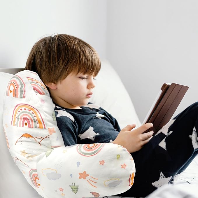 Judetye Reading Pillow for Kids, Back Rest Pillow for Sitting in Bed, Arm Pillow for Sofa and Floor, Lightweight and Machine Washable, Rainbow