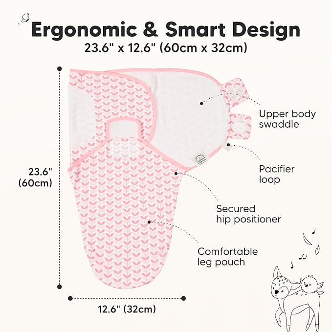 3-Pack Organic Baby Swaddle Sleep Sacks - Newborn Swaddle Sack, Ergonomic Baby Swaddles 0-6 Months, Swaddles for Newborns, Baby Sleep Sack, Baby Swaddle Blanket Wrap, Baby Essentials(Blossom Large)