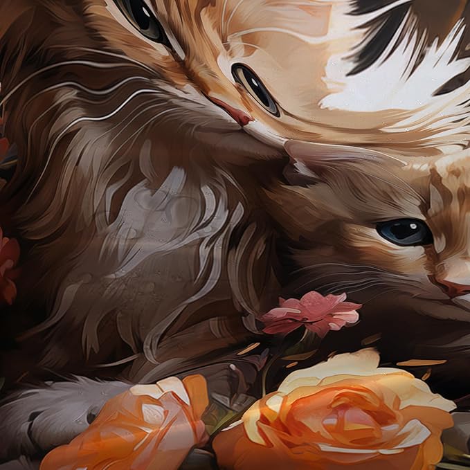 AILONEN 3D Kawaii Cat Shower Curtain,Lovely Kitten Mom and Son Polyester Cloth Bath Curtain Set for Girls Boys,Cute Animal with Flowers Waterproof Shower Curtains for Bathroom, 72" W*78" H