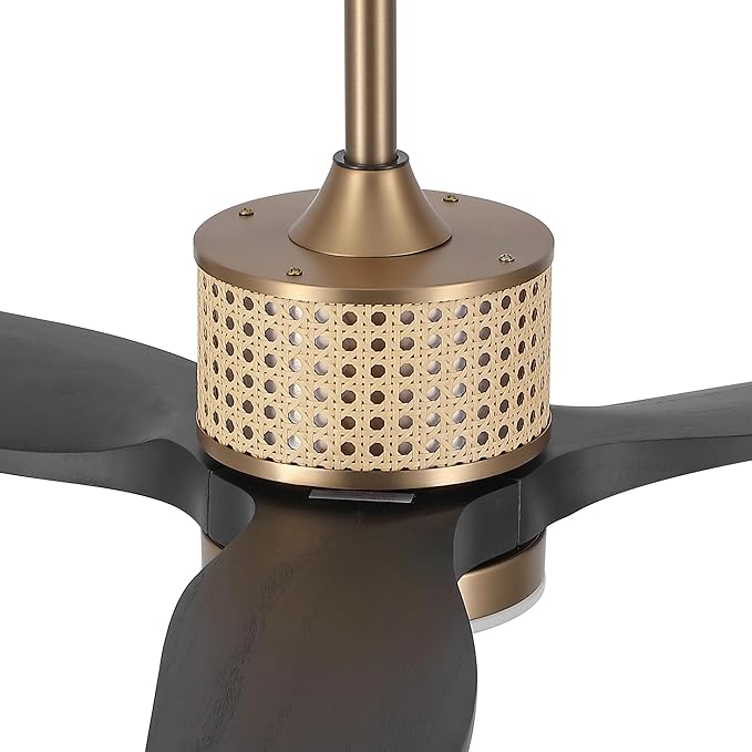 52" Ceiling Fan with Light and Remote, 3 Solid Wood Blades, Noiseless Reversible DC Motor Ceiling Fan with 4.5"/12" Downrods for Bedroom/Living Room/Porch (Gold/Black)