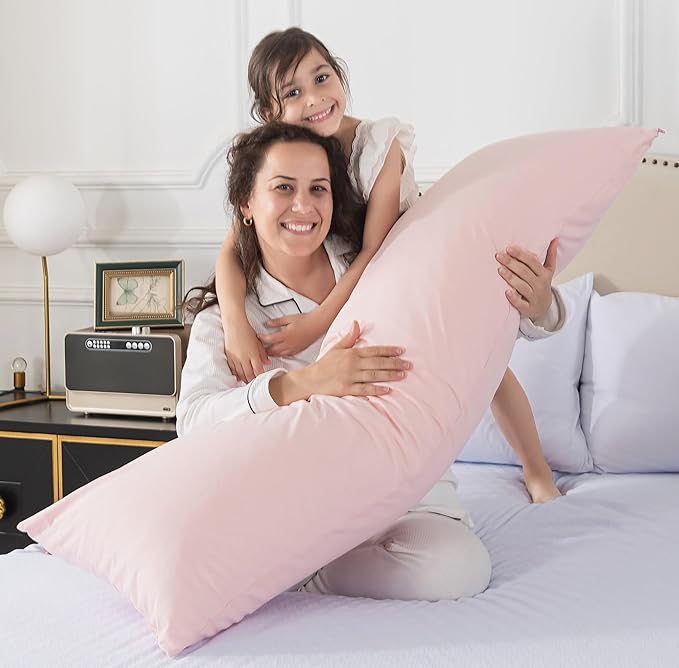 WhatsBedding Memory Foam Body Pillow with 100% Cotton Jersey Knitted Cover, Luxury Soft Large Long Pillow for Adults, Firm Full Body Pillow with Removable Zippered Pillow Case - Pink