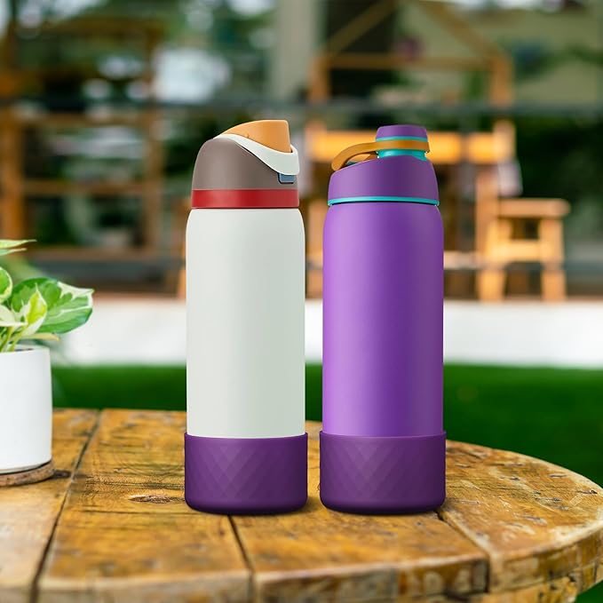 2PCS Silicone Water Bottle Boot for Owala 24oz 32oz 40oz, Anti-Slip Protective Sleeve Bottom Bumper Protector for FreeSip, Twist, and Flip Stainless Steel Water Bottles
