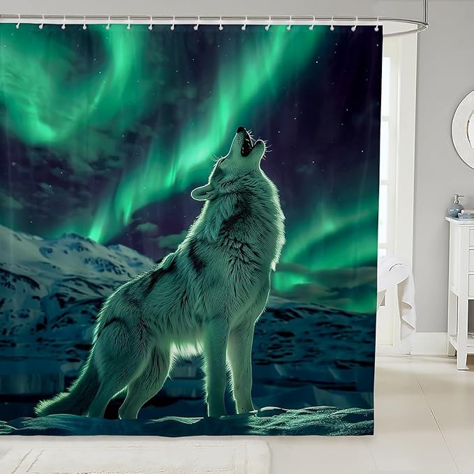 Feelyou Wolf Bath Curtain Wolves Howling Shower Curtain for Boys Girls Wolf Life Bathroom Shower Curtain Set Animal Wolves Kids Bathroom Accessories Boys Wolf 72"x72"