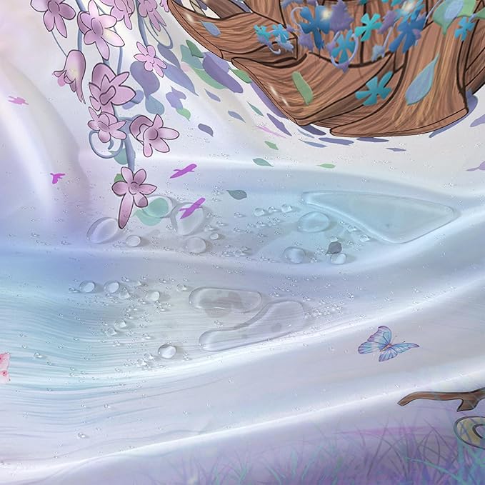 AILONEN Purple Tree Leaves Shower Curtain,Botanical Floral Plants Vine Shower Curtain,Butterfly Floral Shower Curtain for Bathroom Decor Polyester Waterproof with Grommets and Hooks 48" W*72" H